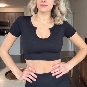 Black Ribbed Sports Bra Top
